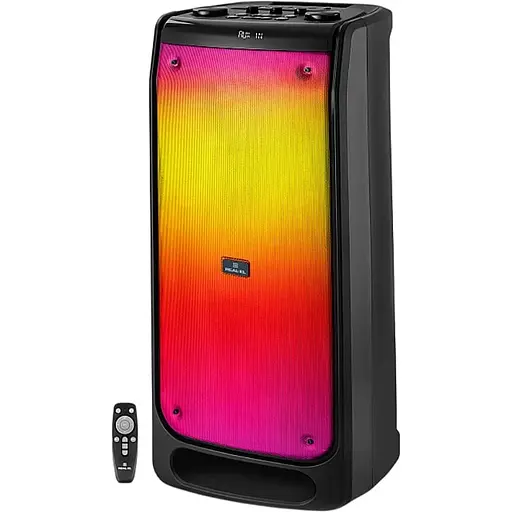 Колонка портативная 2.0 Real-El X-797, Black, 90 Вт (2 x 45 Вт), Bluetooth, AUX/USB/microSD, RGB подсветка, два микрофонных входа с функцией `эхо`, пульт ДУ, аккумулятор 88.8 Вт/ч - фото 2