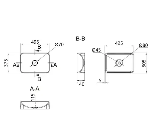 Раковина накладная Qtap Robin Stone grey, прямоугольная, с донным клапаном QT04116302SG - фото 6