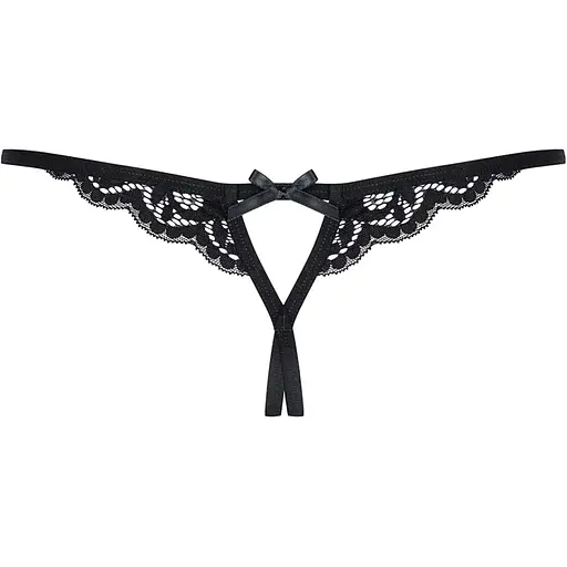 Кружевные танги с двумя отверстиями Obsessive 831-THC-1 crotchless ThongL/XL, черные, бантики - фото 2