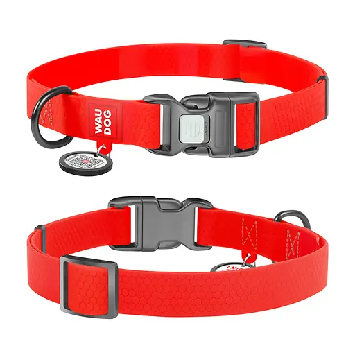 Ошейник для собак водостойкий Waudog Waterproof с QR-паспортом пластиковая пряжка-фастекс Ш 20 мм Д 28-40 см красный