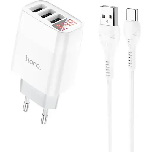 Зарядний пристрій Hoco C93A 3 USB-порти з екраном набір із кабелем Type-C - фото 1