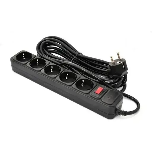 Фильтр сетевой Patron, 5 розеток, 5 м, черный, 16А, до 3.5 кВт, выключатель, заземление, 3x1.5 мм² (SP-1655) - фото 1