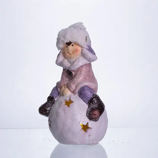 Новорічна фігурка з підсвіткою Дівчинка на сніговій кулі з фарфору 8×7×16 см Yiwu CR-5-8 - фото 3