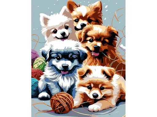 Картина за номерами Strateg Грайливі цуценята на чорному фоні (40х50 см) - фото 1