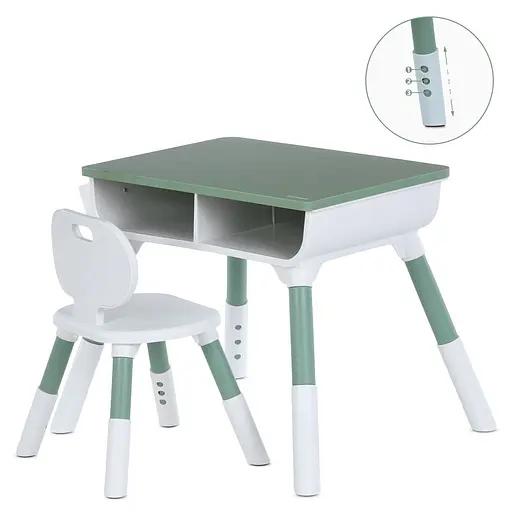 Детский столик ME 1204-5 с 1 стульчиком, вместительная полка, оливковый, в коробке - фото 2