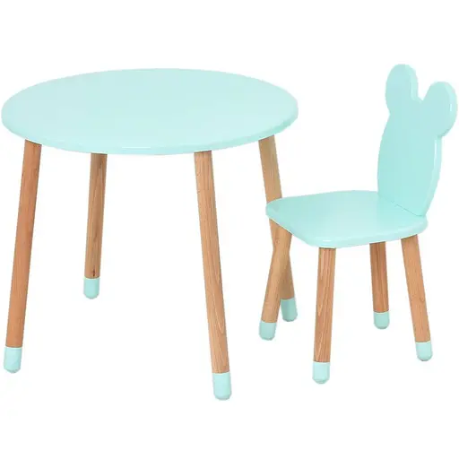 Столик со стулом Bambi "Мишка" 07-025B-ROUND круглый бирюзовый