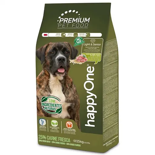 Сухой корм для пожилых и малоактивных собак happyOne Premium Dog Light & Senior Fresh Meat со свежим мясом 15 кг - фото 1