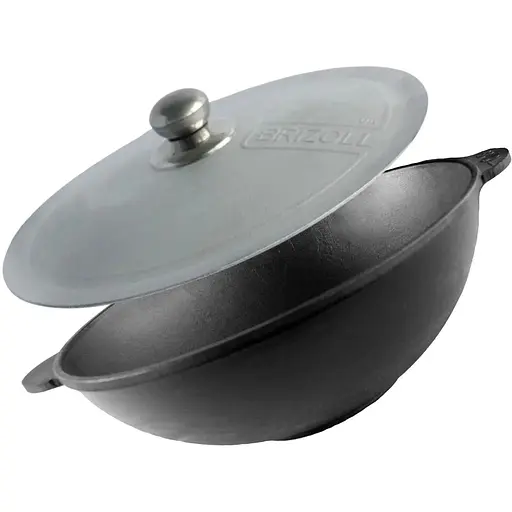 Чавунна сковорода Brizoll WOK з алюмінієвою кришкою 3,7 л - фото 1