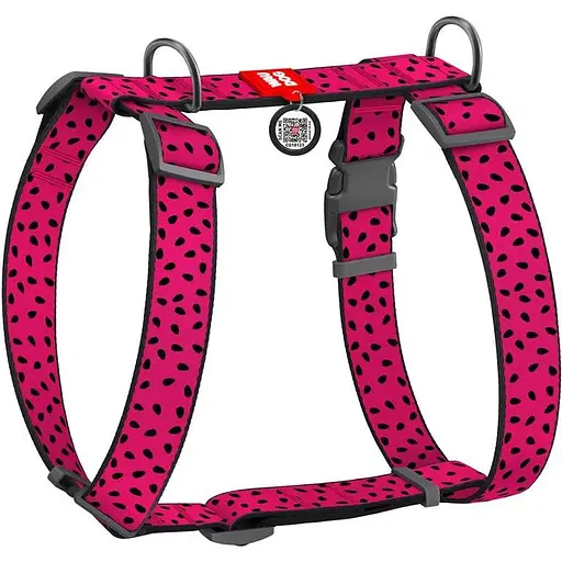 Шлея для собак Waudog Nylon анатомічна H-подібна з QR-паспортом, малюнок "Кавун", пластиковий фастекс, XL