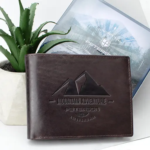 Портмоне мужское кожаное Peterson N992-BE-MOUN темно-коричневое Mountain Adventure - фото 1
