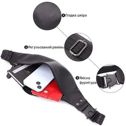 Сумка бананка для чоловіків із гладкої натуральної шкіри SHVIGEL 29х11х4,5 см sum0027406 - фото 4