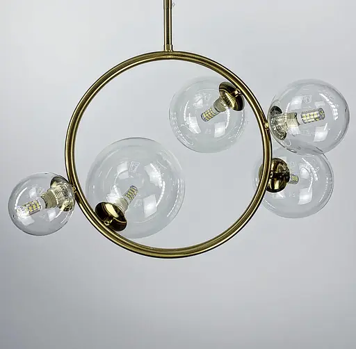 Мініатюрна люстра у формі кільця в латуні з прозорими плафонами Bubble | Арт. H 069/5 AB | Line F - фото 3
