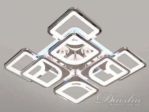 Потолочный лед люстра с диммером и LED подсветкой, 130W, хром. - фото 2
