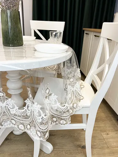 Силіконова скатертина з біло-кавовим мереживом Арка Elit 170х100 см - фото 5