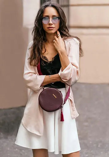 Кругла жіноча шкіряна сумочка Tablet Марсала - фото 2