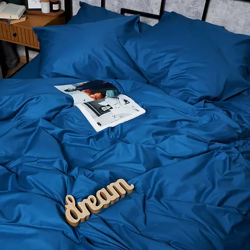 Комплект постельного белья Moon&Star Satin Premium Deep Blue King Size 220x240 см наволочки 2х40х60 см - фото 8