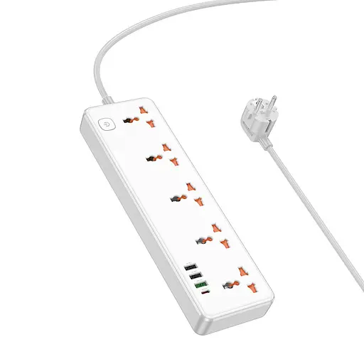 Подовжувач Hoco AC14A Rico PD30W (3USB-A/1C/5xSocket) (1.5m) White - фото 3