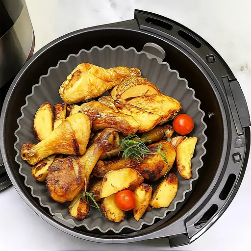 Круглая силиконовая форма для аэрогриля, духовки и мультипечи 22х22 см, Kitchen Master Серый 87962 - фото 3