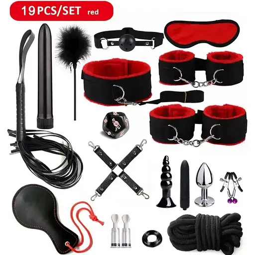 Эротический набор БДСМ для ролевых игр розовый, фиолетовый, красный, черный 19 предметов  - фото 3