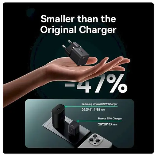 СЗУ Baseus GaN5 Fast Charger Mini 25W Black Type-C to Type-C cable (P10110909113-01) - фото 2