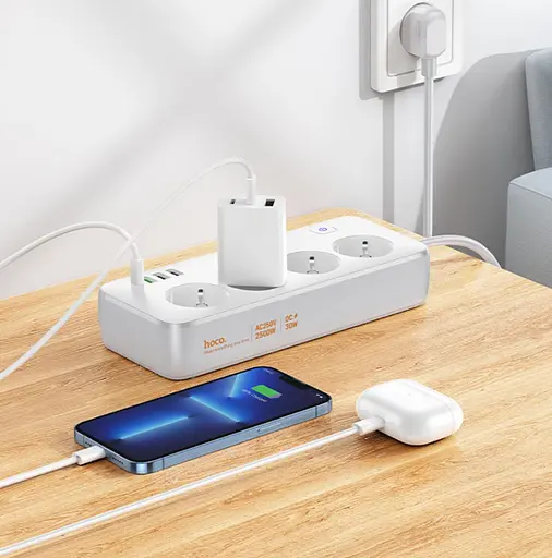 Сетевой удлинитель Hoco AC22 Sunlight PD30W 4 розетки 1.5m Белый - фото 5
