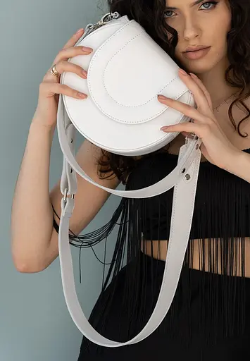 Женская кожаная сумка Mandy белая - фото 6