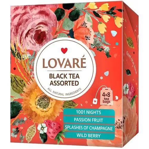 Набір чорного чаю Lovare 4 виду Black Tea Assorted у пакетиках 32 шт. - фото 1