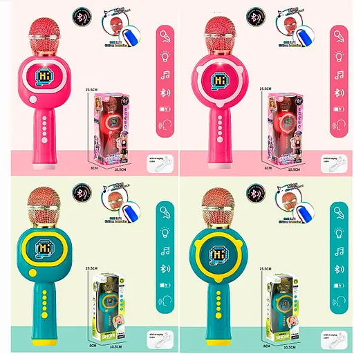Микрофон, HY850-52-65-66-E, 23 см, аккумулятор, Bluetooth, с музыкальными и световыми эффектами (в ассортименте) - фото 5