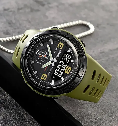Чоловічий спортивний годинник Skmei 1655 (Зелений з чорним табло) - фото 5