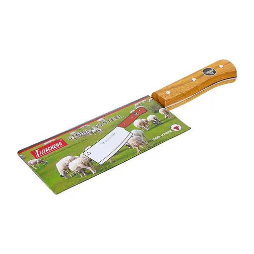 Тесак сокира сікач кухонний для оброблення та рубання м'яса кісток з нержавіючої сталі з дерев'яною ручкою 37x8.5 см, Kitchen Master 85591 - фото 2