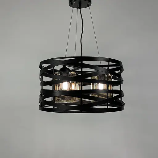 Люстра Лофт у чорному корпусі плетений овал Line.F Колір плафона Янтарний - фото 3