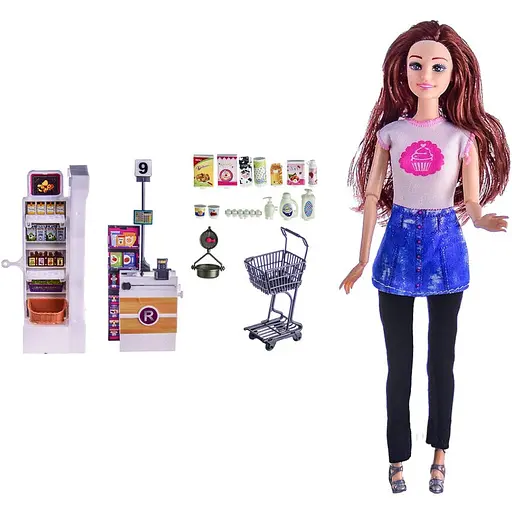 Кукла для девочек Bambi KQ113A с тележкой и продуктами Коричневый - фото 1