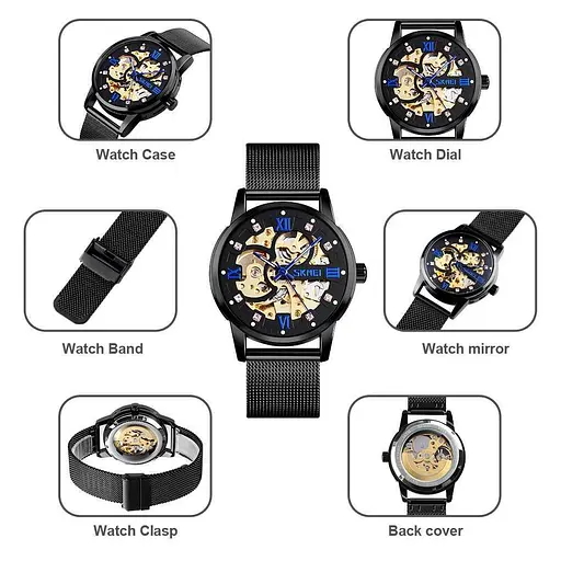 Мужские скелетоны часы Skmei 9199 (Черные) - фото 4