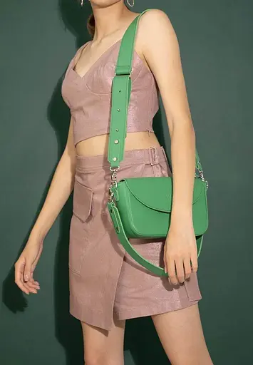 Женская кожаная сумка Molly ярко-зеленая - фото 3