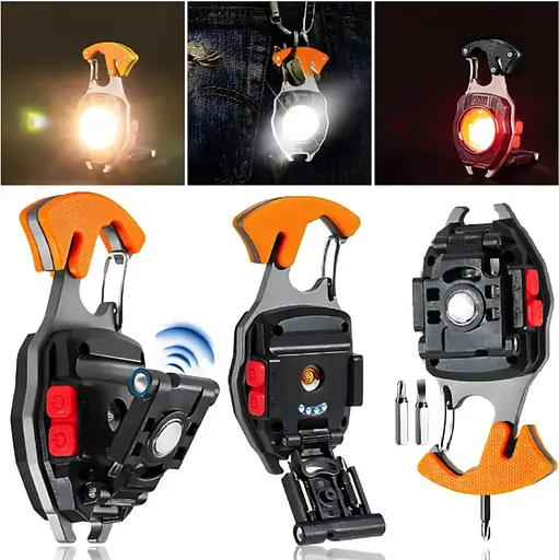 Многофункциональный мини фонарик брелок СОВ 5147 с зажигалкой стопорезом с карабином - фото 7