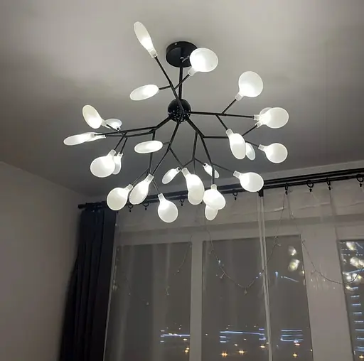 Сучасна каскадна листова люстра в чорному кольорі на 27 ламп Line.F Колір плафона Прозорий - фото 5