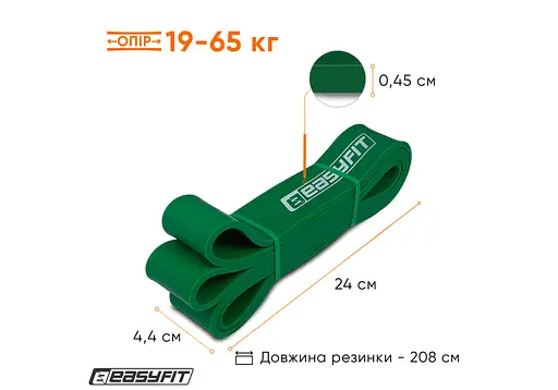 Гумова петля-еспандер Easyfit Origin 19-65 кг гумка для підтягувань, фітнесу та тренувань Зелена (EF-2654-5) - фото 9