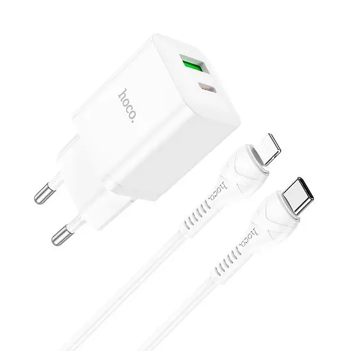 Адаптер сетевой HOCO Type-C to Lightning Cable Founder charger set N28 набор Белый - фото 1