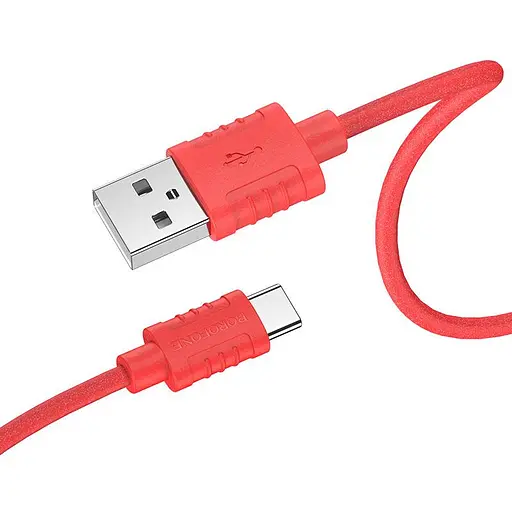Кабель USB на USB-C 3a быстрая зарядка Borofone BX52 Airy силиконовый красный - фото 1