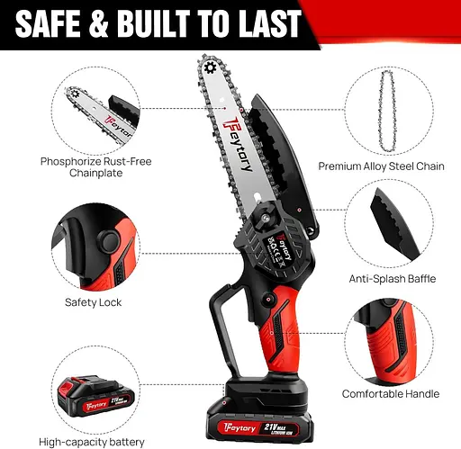 Бездротова бензопила Huini Mini Cordless 6 дюймів з великою літій-іонною батареєю, потужна електрична бензопила з 2 ланцюгами - фото 5