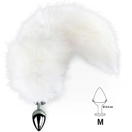 Металева анальна пробка з хвостом із натурального хутра Art of Sex size M White fox - фото 2