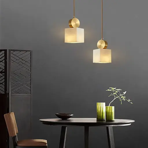 Латунний світильник із білим мармуровим плафоном 9х35 см | Арт. SC 7/1 WT | Line F - фото 1