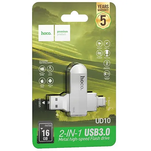 Флеш-накопичувач Hoco UD10 Metal Flash 2in1 USB 3.0/Type-C - 16GB Gray - фото 4