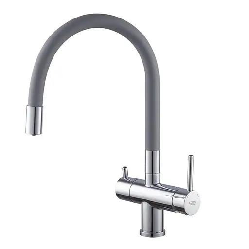 Змішувач для кухні на дві води з гнучким виливом Koer KB-72002-01 KR3383 Хром - фото 1