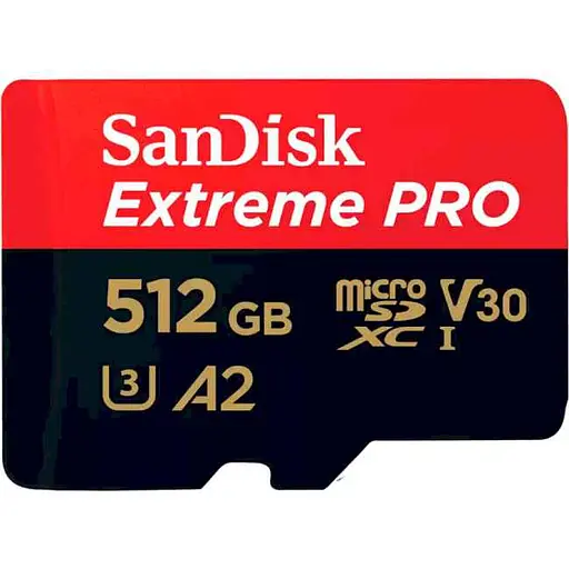 Карта памяти Sandisk 512GB microSDXC C10 UHS-I U3 R200/W140MB/s Extreme Pro V30 + SD (SDSQXCD-512G-GN6MA) - фото 1