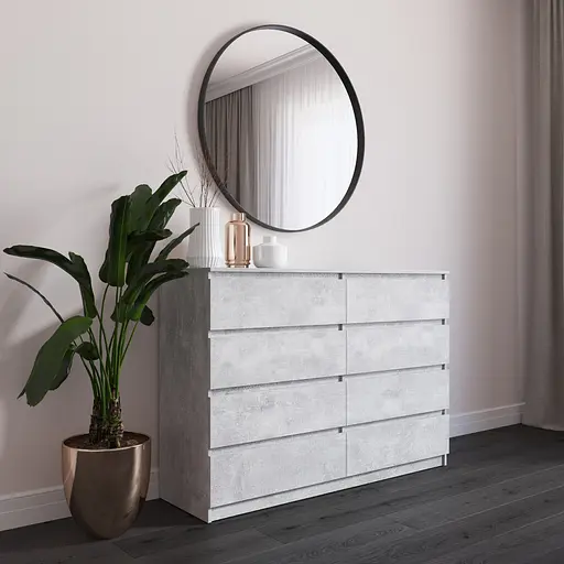 Комод Vays R-8 Бетон, 8 шухляд без ручок, ЛДСП, 140×40×98 см - для спальні, вітальні, передпокою