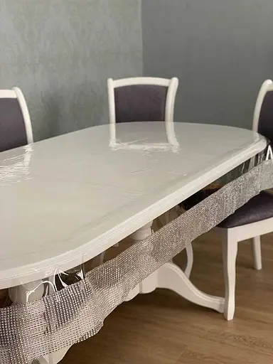 Скатертина силіконова овальна зі стразовою стрічкою 165х110 см срібний - фото 2