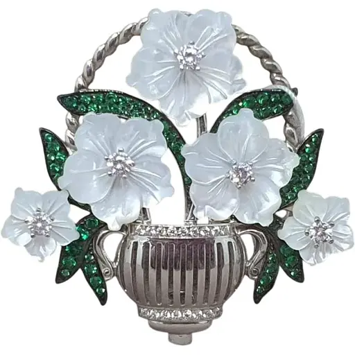 Срібна брошка Tango з перламутром і фіанітами. 660150С Б