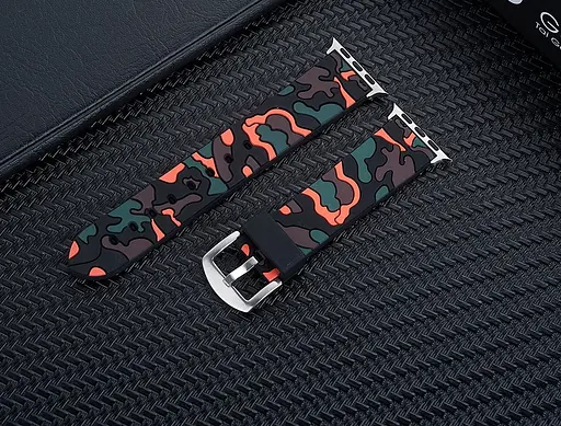 Ремінець Creasted для годинника Apple Watch 38 мм 40 мм силіконовий з пряжкою, Camouflage with orange - фото 5