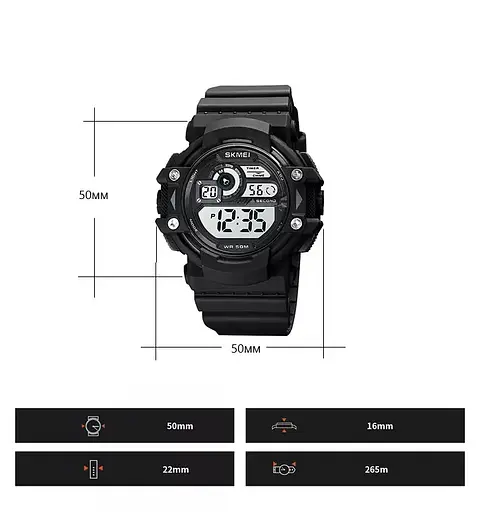 Чоловічий спортивний наручний годинник Skmei 1778 (Чорний з білим циферблатом) - фото 8